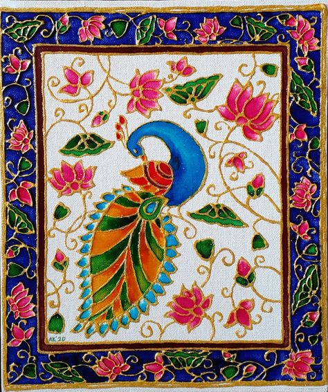 Meenakari Painting On Mirror, Minakari Painting, Meenakari Painting, Meenakari Art, Pen Lettering, Peacock Drawing, Glass Painting Patterns, Brush Pen Lettering, Cold Porcelain Flowers