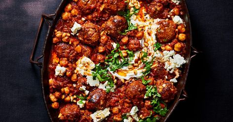 Harissa meatballs Meatball Recipe Ideas, Harissa Meatballs, Spicy Lamb Meatballs, Healthy Meatballs, Meatballs Recipes, Harissa Chicken, Lamb Meatballs, Pomegranate Molasses, Quick And Easy Dinner