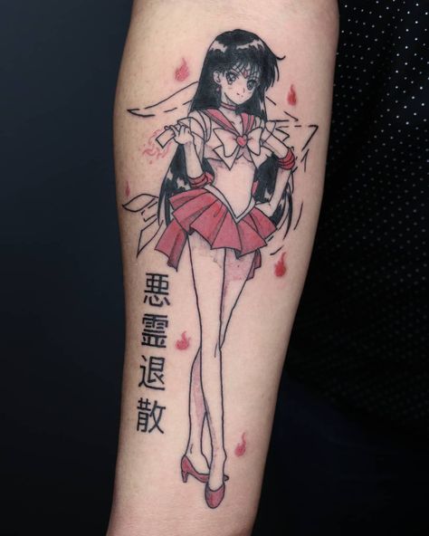 Sailor Mars @savshimi Sailor Mars Tattoo Ideas, Sailor Mars Tattoo, Fairy Vampire, Crystal Tokyo, Venus Tattoo, Nerdy Tattoos, Sailor Moon Tattoo, Hello Kitty Tattoos, Different Art Styles