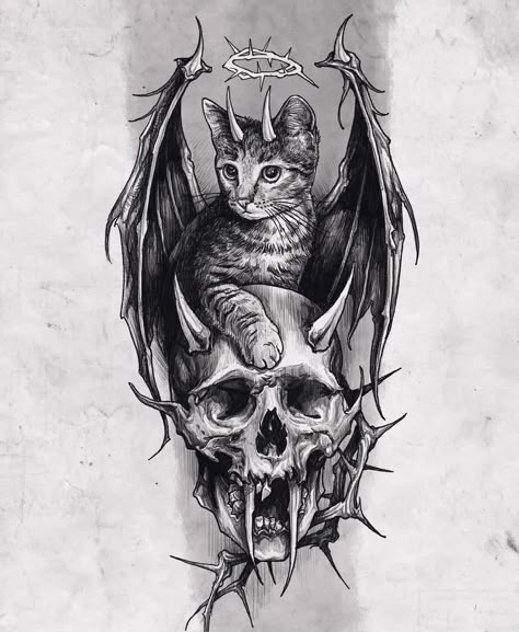 Cat Skull Tattoo, Tattoos Abstract, Gotik Tattoo, Upper Arm Tattoo, Tattoos Japanese, Tattoos Watercolor, Tattoos Traditional, Abstract Tattoos, Maori Tattoos