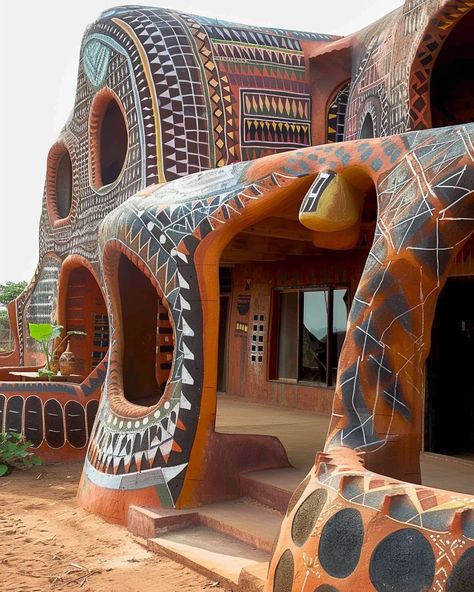 Celebrating the vibrant artistry and resilient spirit of the Gurunsi women, whose stunning paintings on their earth homes beautifully narrate stories of daily life and deep-rooted religion 🧑🏿‍🎨 Tiébélé, Burkina Faso 🇧🇫 . . . . . #africanarchitecture #africanarchitecturedesign #africanarchitecturematters #africanarchitectureanddesignmagazine #africanhistory #africa #designmidjourney #archfeed #midjourneyarchitecture #archgini #aidesign #ArchitectureandDesign #midjourneycommunity #AfricanAI #a... Houses In Africa Beautiful, Future Africa, Stunning Paintings, Black Architecture, Natural Architecture, Earth Bag Homes, African Architecture, African House, Small Cottage Homes