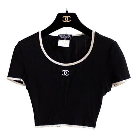 Chanel Clothes Women, Chanel Crop Top, Chanel Tee, Chanel T Shirt, Cheap Thrills, Chanel Top, Navy Chanel, Elegant Clothing, Chanel Shirt