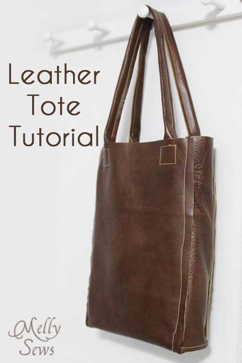 Free Tote Bag Pattern and Tutorial - Leather Tote Leather Tote Pattern, Tote Tutorial, Tote Bag Pattern Free, Fall Leather, Sac Diy, Tote Bag Tutorial, Leather Bag Pattern, Sewing Bags, Leather Totes