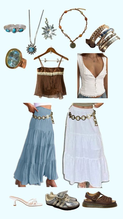 Maxi skirts with button up cami tops, aquamarine jewellery, chunky belt, silver trainers, doc martins, low heel option Summer Boho Outfits, Silver Trainers, Boho Summer Outfits, Maxi Skirt Outfits, Skirt With Buttons, Aquamarine Jewelry, Summer Boho, Maxi Skirts, Boho Summer