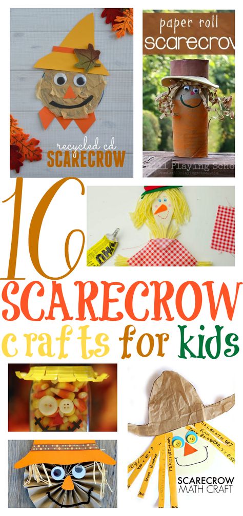 16 Super Fun Scarecrow Crafts!  Scarecrows are the perfect fall mascot for kids of all ages because they are not really scary. Scarecrow Crafts For Kids, Scary Scarecrow, Class Crafts, Diy Scarecrow, Scarecrow Crafts, Preschool Fall, Stem Ideas, October Art, Fall Activity