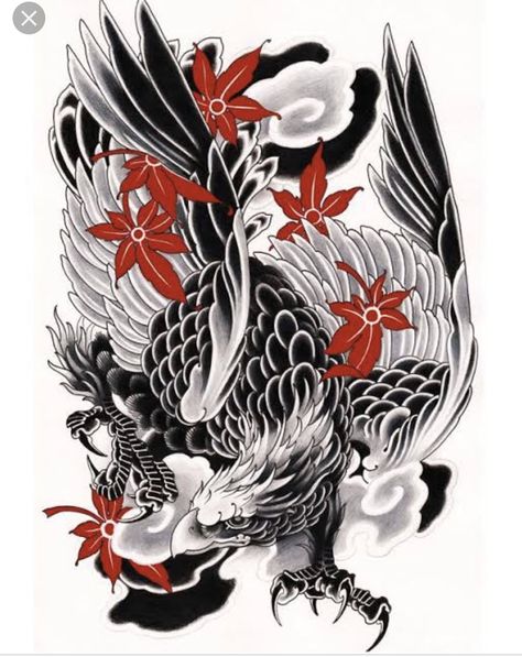 Japanese Eagle Tattoo, Tato 3d, Japanese Phoenix Tattoo, Tattoo Eagle, Rooster Tattoo, Trending Tattoo, Tattoo Japanese, Japanese Bird, Eagle Tattoos