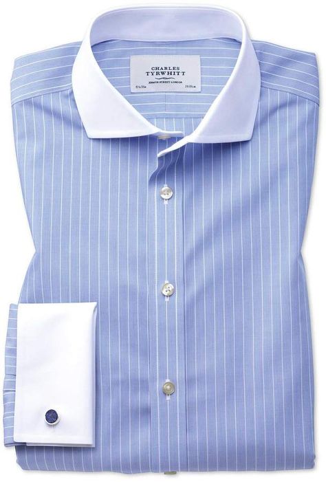 Formal Shirt Design, Contrast Collar Shirt, Guys Fashion Casual, Business Dress Shirts, Uniform Ideas, Sewing Sleeves, Office Uniform, Dress Shirt And Tie, Blue And White Shirt