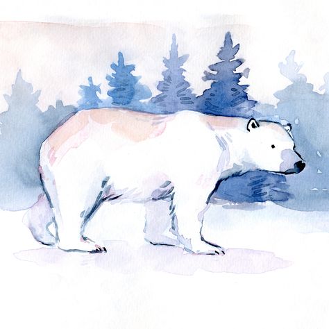 Polar bear watercolor sketchbook painting Easy Polar Bear Painting, Watercolour Polar Bear, Polar Bear Watercolor Paintings, Polar Bear Painting Easy, Polar Bear Tattoos, Drawing Polar Bear, Polar Bear Sketch, Watercolor Art Winter, Polar Bear Watercolor