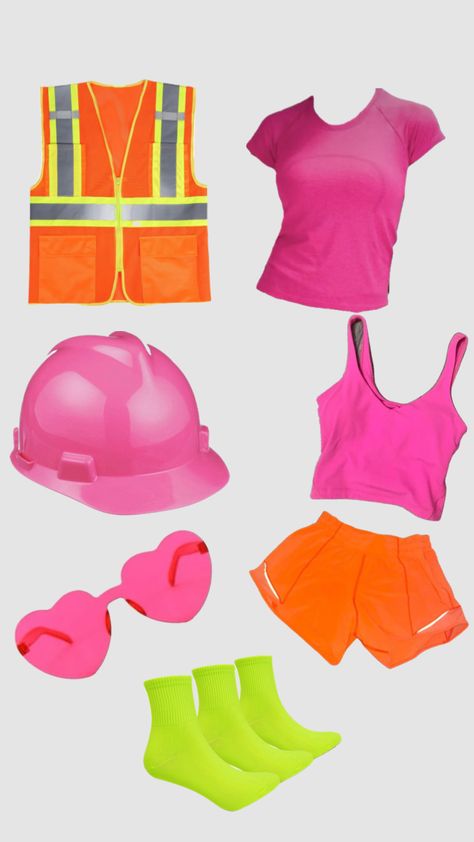 Construction Worker And Traffic Cone Costume, Duo Halloween Costumes Construction Workers, Construction Workers Halloween Costumes Preppy, Neon Construction Workers Costume, Preppy Construction Worker Costume, Pink Construction Worker Costume, Construction Worker Costume Preppy, Construction Workers Costume, Construction Worker Costume Ideas