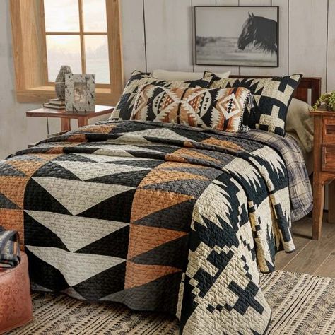 Best Collections of Western Bedding Quilts & Quilt Sets Pendleton Bedroom, Property Vision Board, Storage Container Houses, Western Ranch House, Large Block Quilts, Master Suite Decor, Fun House Ideas, Southwest Bedroom, Rustic Decorating Ideas