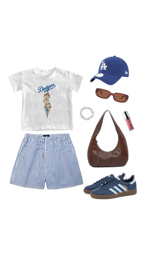 #blueadidas #dodgers #La#summer #outfitinspo #kelowna #canada #boxeroutfit #boxershorts Navy Blue Baseball Cap Outfit, Aestethic Fits, Cap Outfits For Women Summer, La Dodgers Outfit, Nyc Summer Outfits, Cap Outfits For Women, Dodgers Outfit, Backpacking Outfits, Nyc Outfits Summer