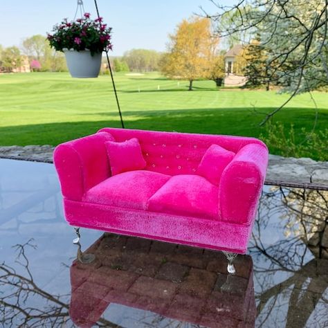 Couch With Cushions, Zebra Bedding, Mini Couch, Glam Furniture, Metal Sofa, Barbie Birthday Party, Pink Sofa, Pink Doll, 1 6 Scale