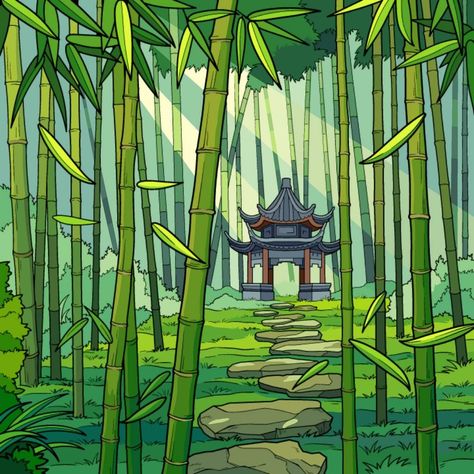 Bamboo Drawing, Japanese Garden Landscape, Oil Pastel Drawings Easy, Japanese Zen Garden, Japan Landscape, Japan Painting, Zen Colors, Garden Illustration, Graphic Novel Art