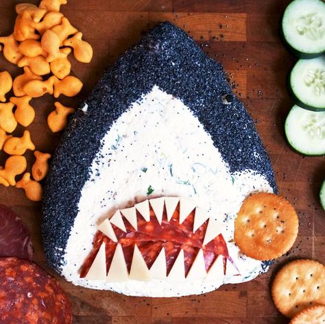 Shark Themed Food, Ham Cheese Quiche, Shark Snacks, Ham Quiche, Cheese Quiche Recipe, Shark Week Party, Head Cheese, Ham And Cheese Quiche, Cheese Quiche