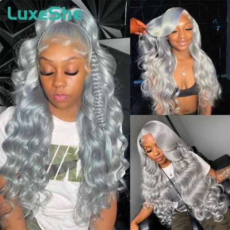 Just found this amazing item on AliExpress. Check it out! $46.95 | Grey 13x6 Hd Lace Frontal Wig Body Wave Colored Lace Front Wigs for Women Human Hair Brazilian 36 38 Inches Long 210 Density Birthday Color Wigs For Black Women, Birthday Hairstyles For Black Women Lace Front Wigs Color, Grey Side Part Wig, Bodywave Lacefront Wig Hairstyle, Sliver Wigs, 30 Inch Body Wave Wig Hairstyles, Gray Wig Hairstyles, Hair Styles For Wigs Black Women, Silver Skunk Stripe Hair