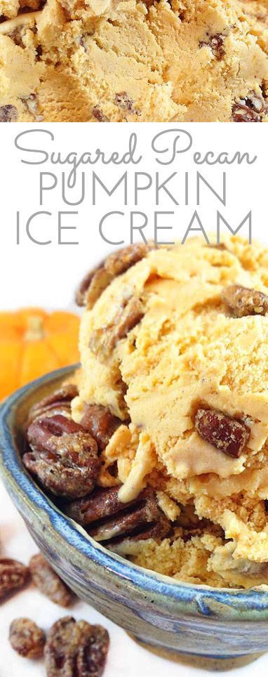 Sugared Pecan Pumpkin Ice Cream. This creamy and delicious ice-cream reminds me of pumpkin pie. Gourmet ice cream perfect for the holidays! #Pumpkin #IceCream #PumpkinIceCream #SugaredPecans #Dessert #PumpkinDessert #Fall Pecan Pumpkin, Holiday Ice Cream, Gourmet Ice Cream, Sugared Pecans, Pumpkin Ice Cream, Homemade Snickers, Pecan Ice Cream, Easy No Bake Desserts, Pumpkin Pecan