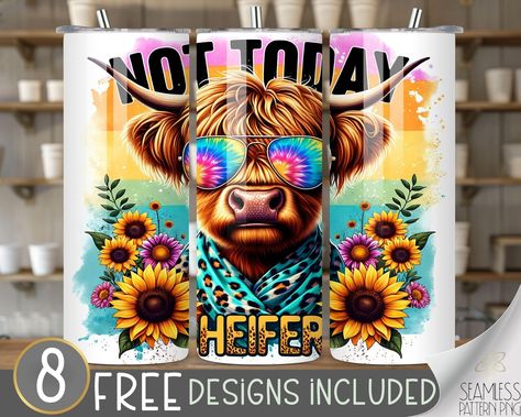 Long Haired Cows, Funny Highland Cow, Not Today Heifer, Cute Highland Cow, Highland Cow Tumbler, Cool Wraps, Cow Tumbler, Free Tumbler, Baby Cows