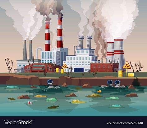 Factory Air Pollution, Industrial Waste Water Pollution, Land Pollution Poster, Air Pollution Images, Water Pollution Images, Air Pollution Illustration, Pollution Images, Radioactive Pollution, Factory Pollution