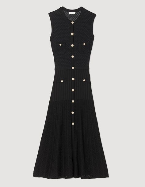 Long knitted dress - Dresses | Sandro Paris Teenager Style, Sandro Dress, Long Sleeveless Dress, Long Knitted Dress, Stylish Work Attire, Paris Dresses, Pointelle Knit, Sandro Paris, Sleeveless Long Dress