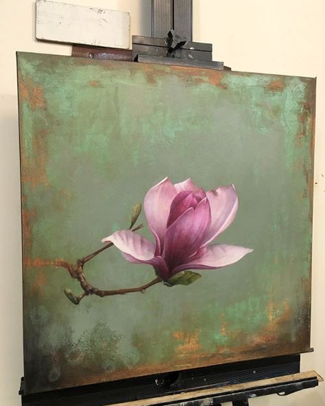 Painting Creative, Magnolia, Canvas Painting, Canvas, Green, Pink, White, Art