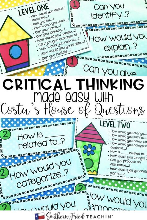 These Costa's House of Questions Critical Thinking Stems are the perfect way to get your students to think more critically. This works great with AVID strategies and works in all content and subject areas. The house is a great and simple visual for students. Avid Program, Avid Strategies, Teacher Leadership, Collaborative Classroom, Thinking Strategies, Critical Thinking Activities, Whole Brain Teaching, Higher Order Thinking, Social Studies Activities