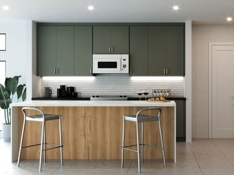 Emerald Green Kitchen Cabinets, Oak Wood Kitchen Cabinets, Emerald Green Kitchen, Oak Wood Kitchen, Slab Kitchen Cabinets, European Style Kitchen, Style Kitchen Cabinets, European Kitchen Cabinets, Natural Oak Wood