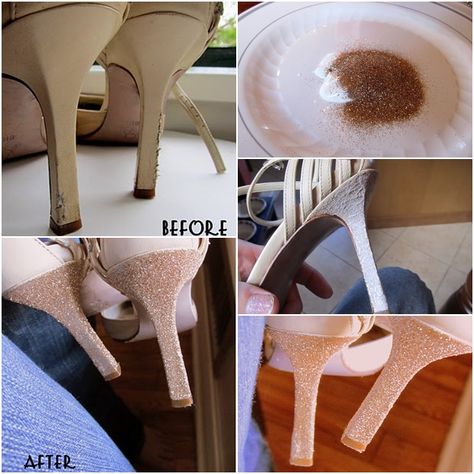 How to Fix Ruined Heels with Glitters | www.FabArtDIY.com LIKE Us on Facebook ==> https://www.facebook.com/FabArtDIY Diy High Heels, High Heel Hack, Diy Clothes Refashion Videos, Diy Heels, Shoe Refashion, Shoe Makeover, Custom Shoes Diy, Diy Sneakers, Diy Clothes Refashion