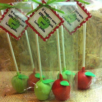 apple cake pops, teacher gift Cake Pops For Teachers, Teacher Appreciation Cake Pops, Teacher Cake Pops, Teacher Thank Yous, Apple Pops, Teacher Cookies, Apple Cake Pops, Ball Inspiration, Teacher Cakes