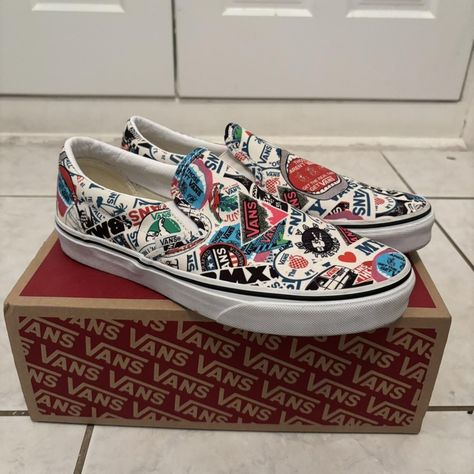 Vans Mash Up stickers Classic Slip On trainers #skater Slip On Trainers, Mens Vans, Men's Sneakers, Slip On, Sneakers