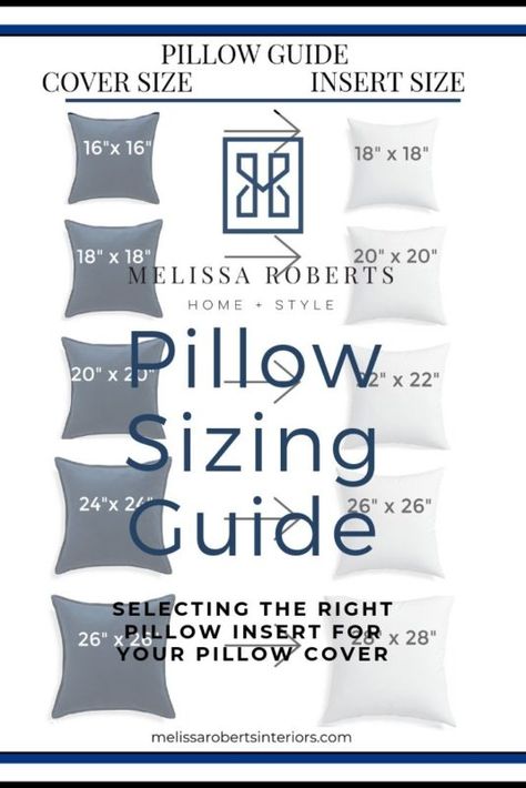 Decorative Pillows + Pillow Sizing Chart + Mix & Match Pillow Combinations Pillow Sham Size Chart, White Couch Pillows, Pillows Large, Bedroom Pillows Arrangement, Pillow Sizes Chart, Pillow Size Guide, Pillows Decorative On Couch, Pillow Combinations, Pillows White