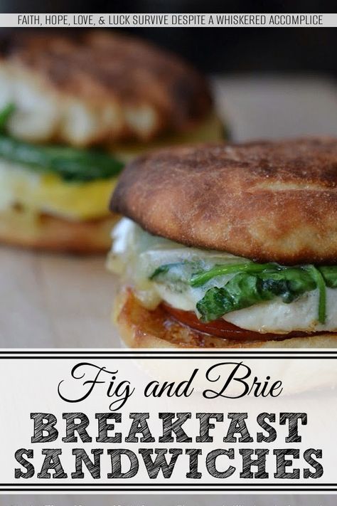 Fig and Brie Breakfast Sandwiches - This is no ordinary bacon, egg, and cheese sandwich recipe, these sandwiches take things to a whole new level. It all starts with perfectly toasted English muffins, slathered with a generous amount of fig jam or preserves. Next comes Canadian bacon, perfectly fried eggs, a handful of fresh spinach leaves, and a generous amount of melted brie cheese. This is the type of sandwich you won't mind waking up early for. Brie Eggs Breakfast, Brie Breakfast Sandwich, Brie Breakfast, Fig And Brie, Bacon Egg And Cheese Sandwich, English Muffin Breakfast Sandwich, Melted Brie, Fig Bread, Brie Sandwich