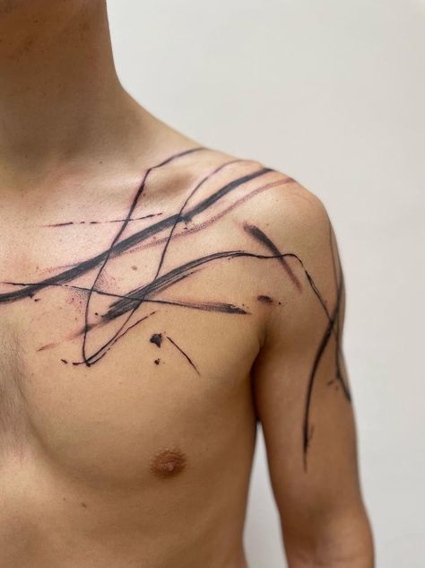 Abstract line tattoo Tattoo Strong Symbol, Abstract Tattoo Designs For Men, Abstract Tattoo Men, Abstract Line Tattoo, Polka Tattoo Designs, Trash Polka Tattoos, Seal Tattoo, River Tattoo, Trash Polka Tattoo Designs