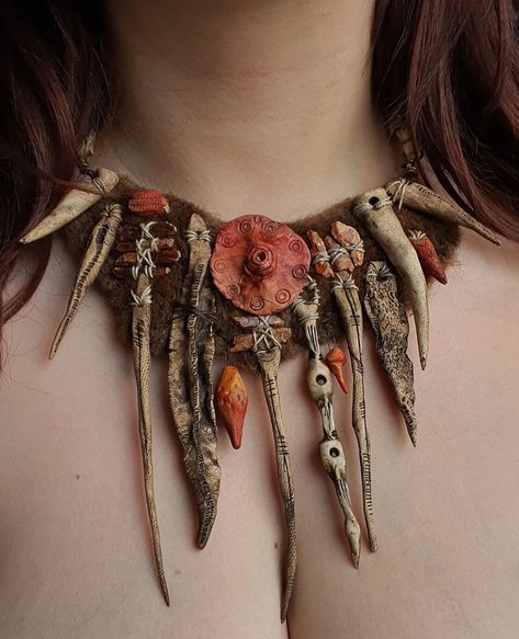 SOLD - An anciently rustic necklace created from various hand carved and textured faux bone/teeth porcelain amulets, which give this item… | Instagram Slavic Jewelry, Viking Pagan, Pagan Crafts, Rustic Necklace, Bone Crafts, Talisman Jewelry, Larp Costume, Bone Necklace, Hippy Chic