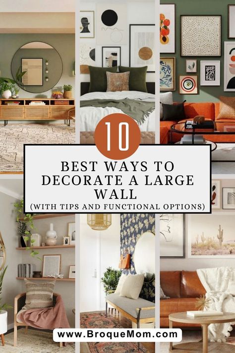 how to decorate large walls How To Decorate Wall Inlet, Big Vaulted Wall Decor Living Room, Wallpaper For Large Living Room, Large Wall Decor Guest Room, Living Room With Big Wall, How To Style Wall Decor, Large Wall Display Ideas, Wall Art Large Space, Back Wall Decoration Ideas