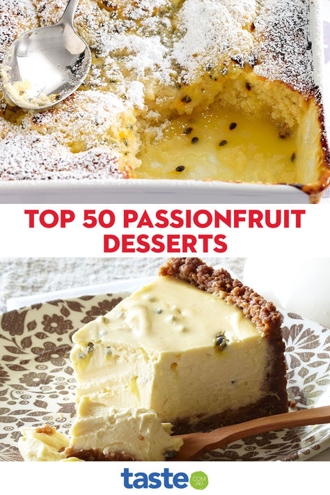 Baked Sour Cream And Passionfruit Cheesecake, Passionfruit Melting Moments, Summer Solstice Desserts, Passionfruit Dessert Recipes, Passion Fruit Recipes, Passionfruit Dessert, Passionfruit Cake, Passionfruit Slice, Pumpkin Pecan Cobbler