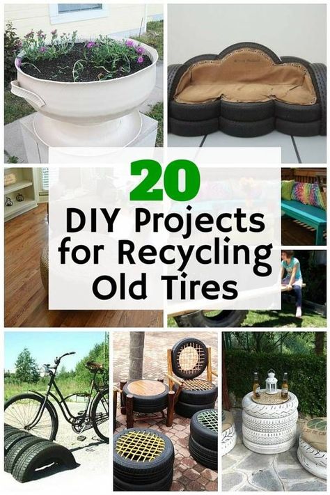 Don't throw away those old tires because you can reuse them into stunning and useful DIY projects. Save Mother nature as well as your money. Upcycle Tires, Repurposed Tire, Reuse Old Tires, Recycled Tires, Tire Craft, Tire Furniture, Tire Garden, Recycled Garden Art, Tire Planters