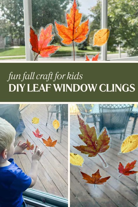 Fall Leaf DIY Window Clings Leaf Window Art, Window Clings Diy, Diy Window Clings, Painting Crafts For Kids, Autumn Leaves Craft, Fun Fall Crafts, Apple Craft, Diy Leaves, Window Cling