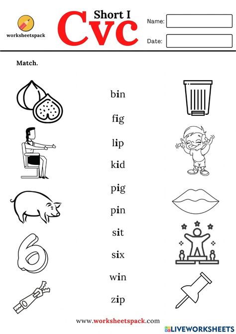 Cvc Passages, Animal Art Activities, Short I Worksheets, Live Worksheet, Word Flashcards, Nursery Worksheets, Cvc Worksheets, Cvc Words Worksheets, Beginning Sounds Worksheets