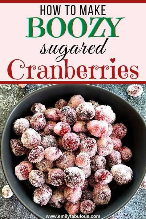 Boozy Sugared Cranberries | Cocktail Garnish | Candied | EmilyFabulous Christmas Picnic, Culinary Tips, Candied Cranberries, Wine Ideas, Christmas Cocktail Party, Sugared Cranberries, Cranberry Cocktail, Thanksgiving Cooking, Delicious Thanksgiving