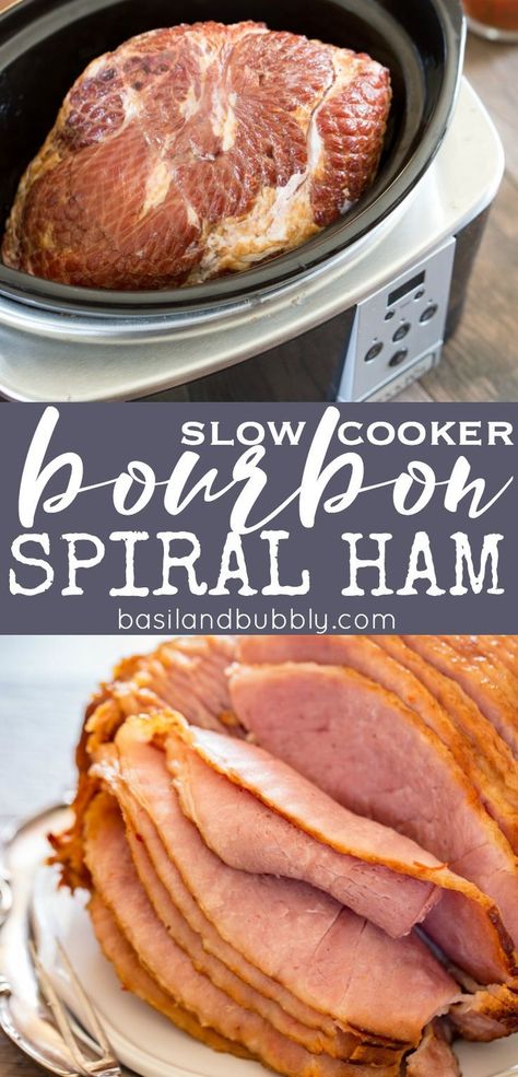 How to make spiral ham in the crock pot ( slow cooker ).  Plus ham glaze recipe with bourbon, pepper jelly, and brown sugar. Slow Cooker Spiral Ham, Cooking Ham In Crockpot, Cooking Spiral Ham, Ham Recipes Crockpot, Slow Cooker Ham Recipes, Ham Dishes, Spiral Ham, Slow Cooker Ham, Crockpot Ham