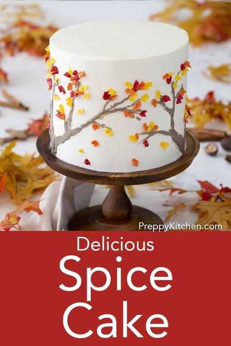 Fluffy Cake, Thanksgiving Cakes, Preppy Kitchen, Decorating Videos, Fall Tree, Meringue Buttercream, Fall Cakes, Swiss Meringue, Swiss Meringue Buttercream