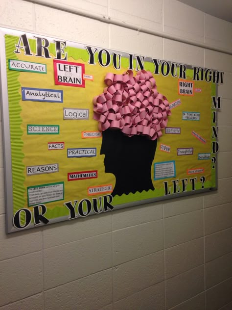 What side of the brain best fits you ? RA Bulletin Board Counseling Bulliten Board Ideas, Exam Time Bulletin Board Ideas, Psychology Display Board, Critical Thinking Bulletin Board, Brain Door Decorations, Brain Bulletin Board Ideas, Psychology Bulletin Board Ideas, Psychology Bulletin Board, Brain Bulletin Board