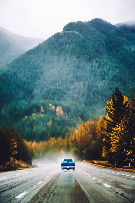 A wet and snowy early November morning drive up the I90 from Washington on our way to Idaho. An old blue pick up truck passed us in the rain as the misty mountains opened up to reveal an autumn evergreen forest. #washingtonstate #vintagetruck #rain #road #fall #mountains #adventure #travel #roadtrip #America #twinpeaks Washington State Road Trip, Rain Road, Fall Mountains, November Morning, Morning Drive, Roadtrip America, Screen Wallpaper Hd, Birmingham Wedding, Misty Mountains