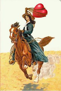 vintage cowgirl on horse postcard art lasso a heart - valentine. Be mine Cowgirl Valentine, Cowgirl Vintage, Valentine Postcards, Cowgirl And Horse, Vintage Valentine Cards, Cowgirl Art, Vintage Cowgirl, Cowboy Art, My Funny Valentine