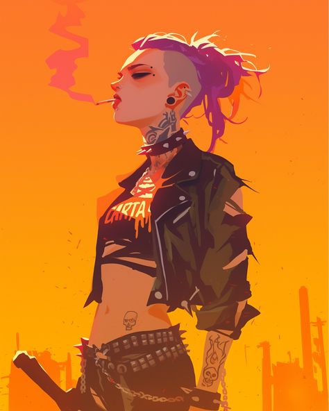 Punk Street Photography, Punk Dnd Character, Futuristic Character Design Cyberpunk, Cyberpunk Musician, Punk Aesthetic Women, Colorful Punk Outfits, Cyberpunk Haircut, Electric Character Design, Cyberpunk Rocker