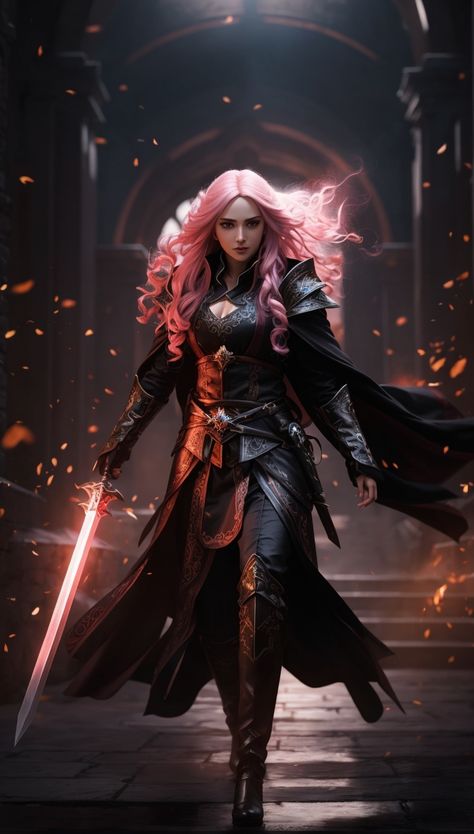 Pink Warrior, Image Prompts, Fire Breather, Elf Characters, Female Warriors, Random Designs, D D Character Ideas, Female Knight, Photo Work