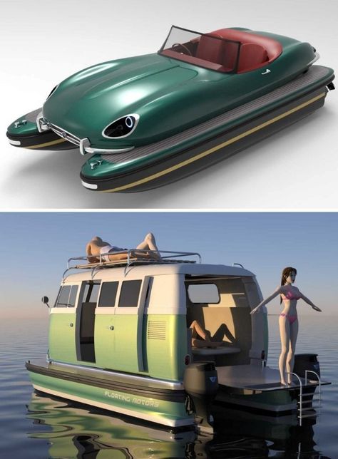 While every sci-fi movie and book has seduced humanity with the promise of flying cars, the guys at Floating Motors are building out a different kind of future – sailing cars. VIEW MORE NOW! Sci Fi Boat, Flying Cars, Future Flying Cars, Futuristic Sailboat, Floating Car, Futuristic Yacht Concept, Futuristic Flying Car, Cyberpunk Flying Car, Porsche 550