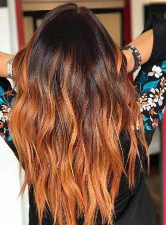 Le balayage de feu - 30 colorations tendances repérées sur Pinterest - Fire Hair Color, Fire Hair, Brown Ombre Hair, Fall Hair Color Trends, Ginger Hair Color, Balayage Blonde, Shoulder Hair, Shoulder Length Hair Cuts, Hair Color Highlights