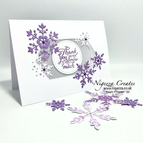 Handcrafted Christmas Cards, Purple Cards, Snowman Cards, Snowflake Cards, Stampin Up Christmas, Card Tutorial, Christmas Cards To Make, Stamping Up Cards, Winter Cards