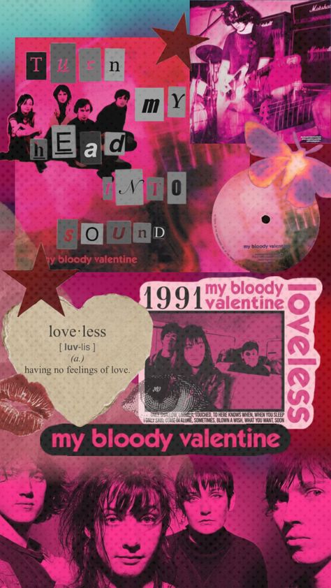 #mbv #mybloodyvalentine #mybloodyvalentineloveless #loveless #sometimes Radiohead Poster, Hard Images, Old Tech, Music Collage, Sonic Youth, Valentines Wallpaper, Aesthetic Edits, Musical Art, Band Memes